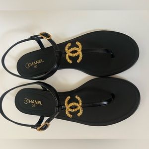 Chanel lamb skin logo sandals